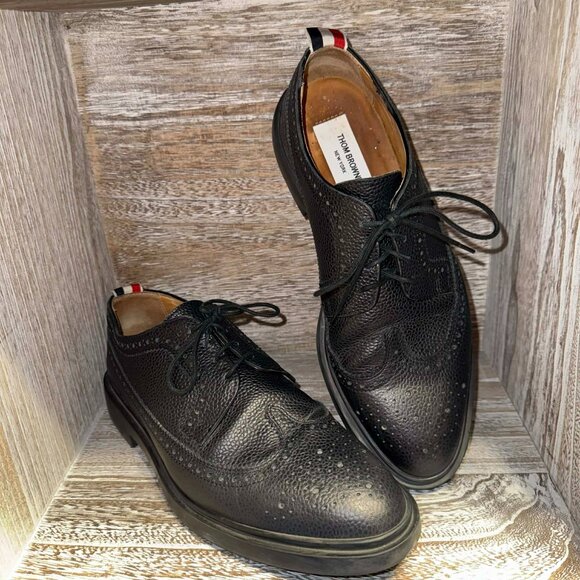 Thom Browne Pebble Leather Longwing Wingtip Oxford Brogues Rubber Sole - Picture 4 of 13